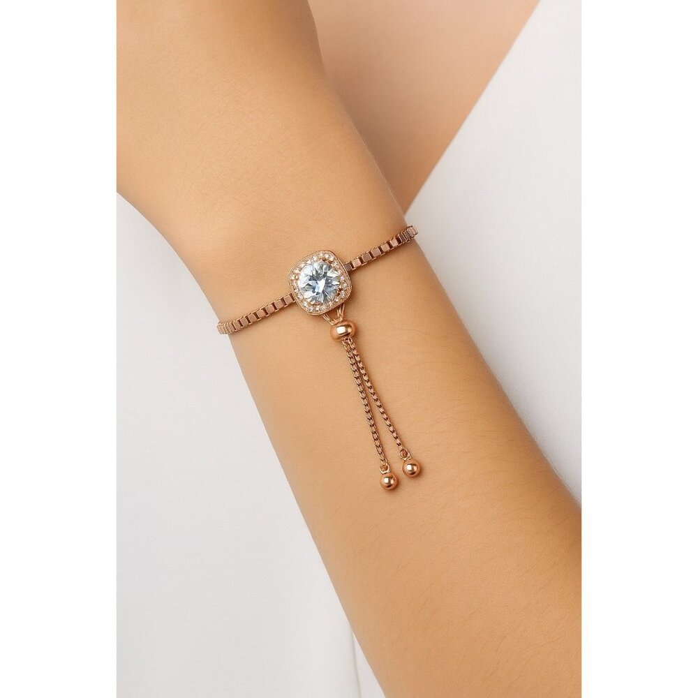 NWT Believe by Brilliance Rose Gold Tone DaintyCrystal Halo Bracelet Adjustable